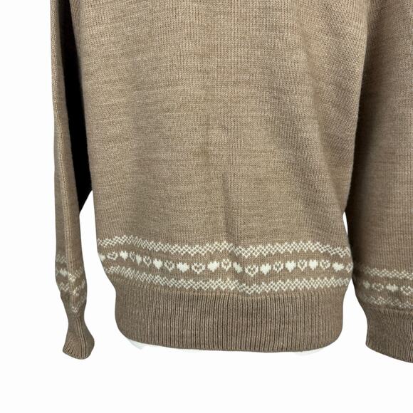 Handmade Womens Wool Tan White Cardigan Sweater Est Size M/L Fair Isle Cabincore - Picture 6 of 9